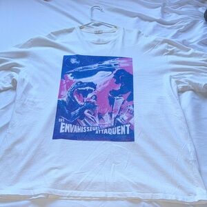 White Graphic T-Shirt with Pink and Blue Design